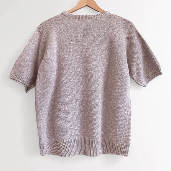 Vintage Embroidered Short Sleeve Sweater Sz M Knit Top Beige Floral Grandmacore - Picture 6 of 7